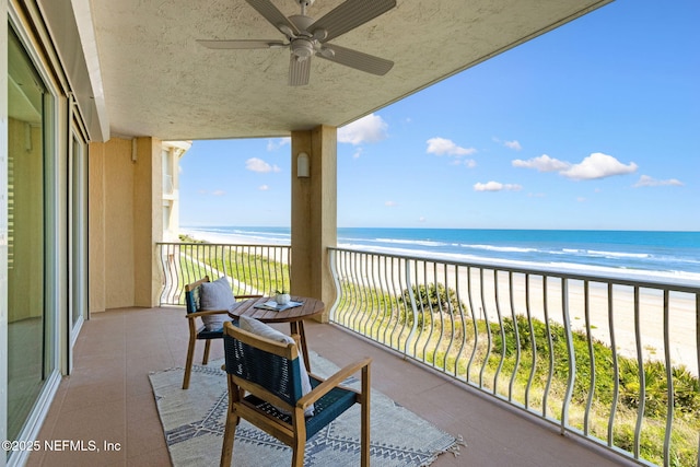 210 N Serenata Dr Unit 521, Ponte Vedra Beach, FL 32082 - balcony with a water view, a view of the beach, and ceiling fan