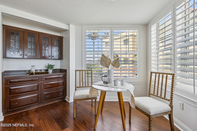210 N Serenata Dr Unit 521, Ponte Vedra Beach, FL 32082 - living area featuring baseboards, a textured ceiling, and dark wood finished floors