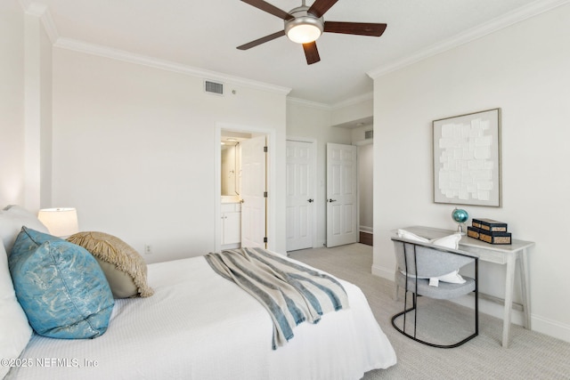 210 N Serenata Dr Unit 521, Ponte Vedra Beach, FL 32082 - bedroom featuring crown molding, baseboards, visible vents, and light carpet