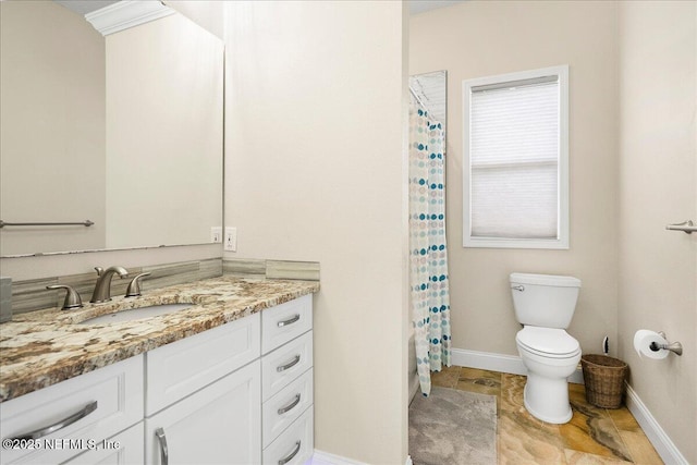 15 Dartmouth Trce, Ormond Beach, FL 32174 - bathroom with toilet, a shower with curtain, vanity, and baseboards