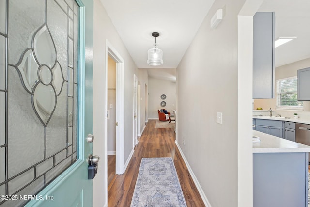 2734 Indigo Hills Ct, Jacksonville, FL 32221 - foyer with baseboards and dark wood-style flooring