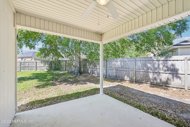 2734 Indigo Hills Ct, Jacksonville, FL 32221 - view of patio / terrace with a fenced backyard and a ceiling fan
