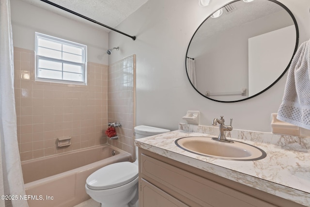 7876 Spanish Oaks Dr, Jacksonville, FL 32221 - full bath with toilet, shower / tub combo with curtain, vanity, and a textured ceiling