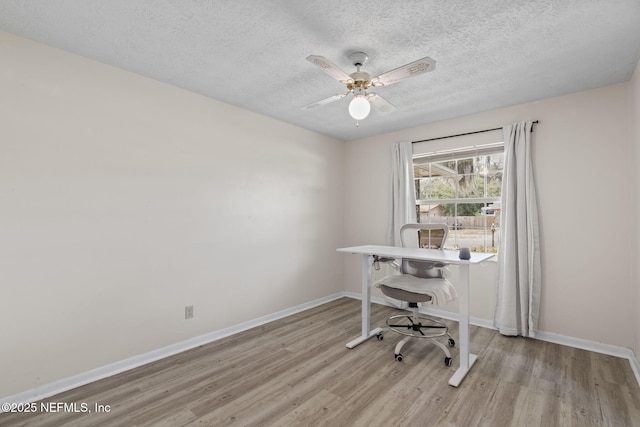 7876 Spanish Oaks Dr, Jacksonville, FL 32221 - home office featuring light wood-type flooring, a textured ceiling, baseboards, and ceiling fan