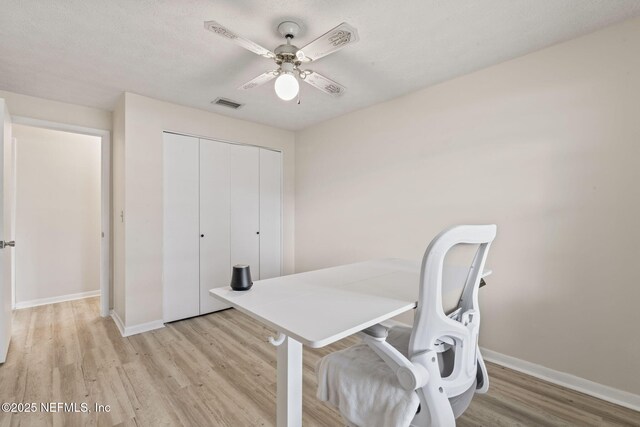 7876 Spanish Oaks Dr, Jacksonville, FL 32221 - office area with light wood-type flooring, a ceiling fan, and baseboards