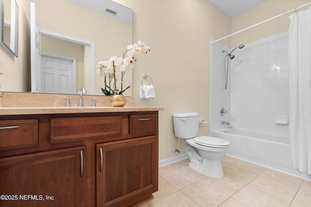 7250 Deerfoot Point Cir Unit 1, Jacksonville, FL 32256 - bathroom with shower / bath combination with curtain, vanity, visible vents, toilet, and tile patterned floors
