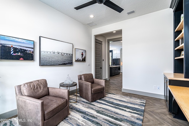 367 Maralinda Dr, Saint Augustine, FL 32095 - sitting room featuring visible vents, baseboards, a ceiling fan, a textured ceiling, and recessed lighting