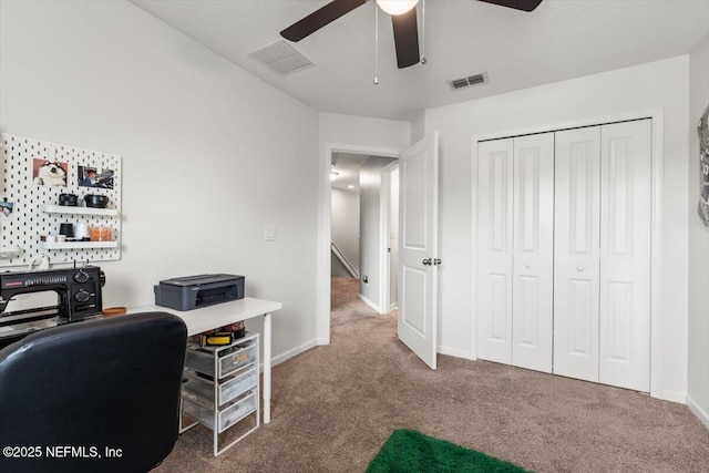 1580 Landau Rd, Jacksonville, FL 32225 - carpeted home office with ceiling fan and baseboards