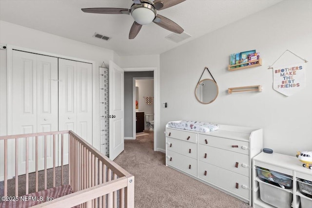1580 Landau Rd, Jacksonville, FL 32225 - bedroom featuring light colored carpet, a closet, ceiling fan, and baseboards