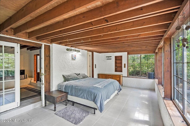 bedroom featuring access to outside and tile patterned floors