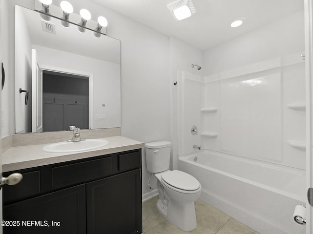 597 Meadow Ridge Dr, Saint Augustine, FL 32092 - full bath with visible vents, shower / washtub combination, tile patterned floors, vanity, and toilet