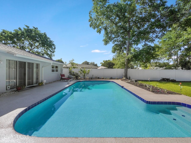 view of pool with a patio area, a fenced backyard, and a fenced in pool