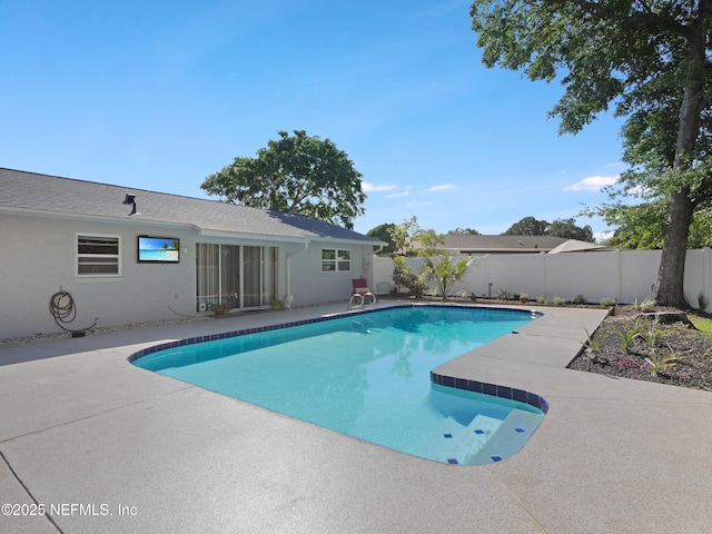 view of pool featuring a patio area, a fenced backyard, and a fenced in pool
