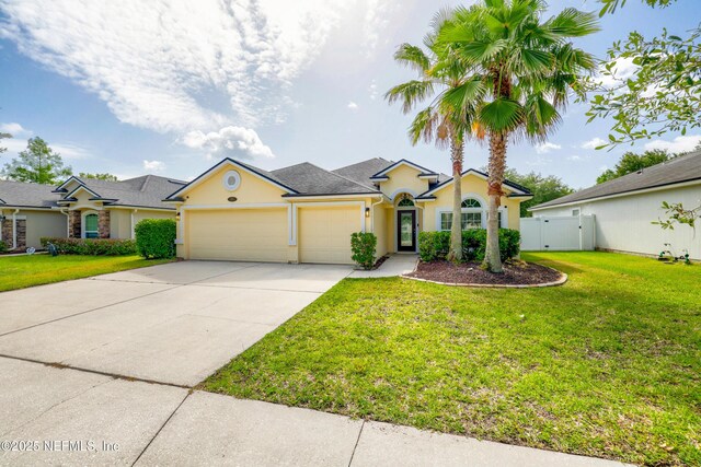 80 St Croix Island Dr, Saint Augustine, FL 32092 - view of front of home with an attached garage, driveway, stucco siding, and a gate