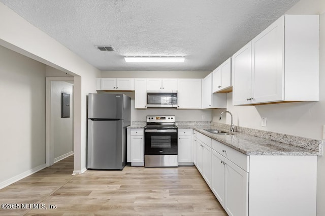 6504 Brandemere Rd S, Jacksonville, FL 32211 - kitchen featuring white cabinets, electric panel, visible vents, appliances with stainless steel finishes, and a sink