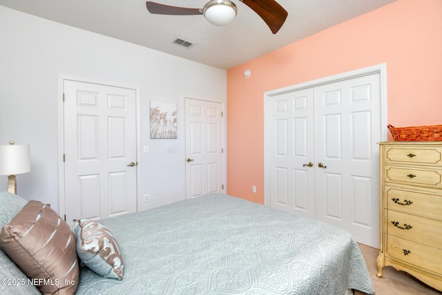2229 Vista Cove Rd, Saint Augustine, FL 32084 - bedroom featuring light colored carpet, a closet, and ceiling fan