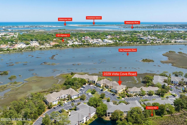 2229 Vista Cove Rd, Saint Augustine, FL 32084 - aerial view of property and surrounding area featuring a nearby body of water and nearby suburban area