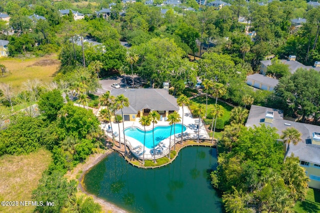 bird's eye view featuring a water view