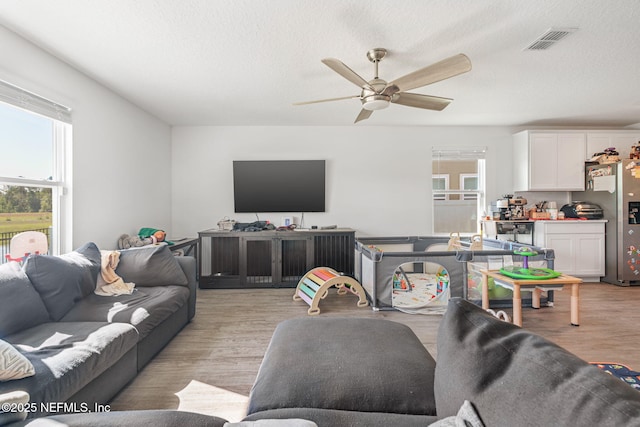 2916 Duck Hollow Ln, Green Cove Springs, FL 32043 - living area featuring light wood-style floors, a ceiling fan, and a textured ceiling