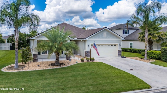3422 Oglebay Dr, Green Cove Springs, FL 32043 - view of front of home with an attached garage, stone siding, driveway, and a front lawn