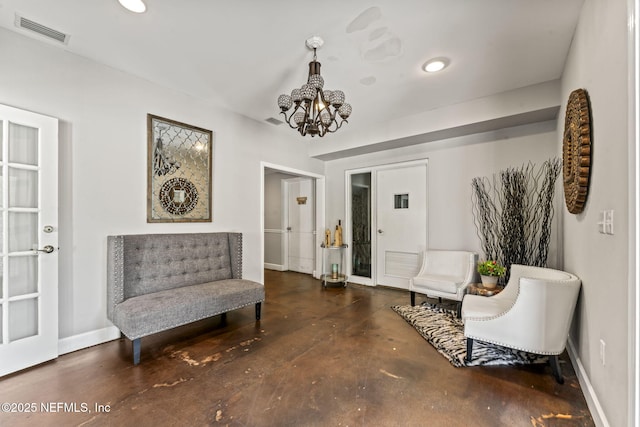 3422 Oglebay Dr, Green Cove Springs, FL 32043 - living area with concrete floors, a notable chandelier, baseboards, recessed lighting, and visible vents