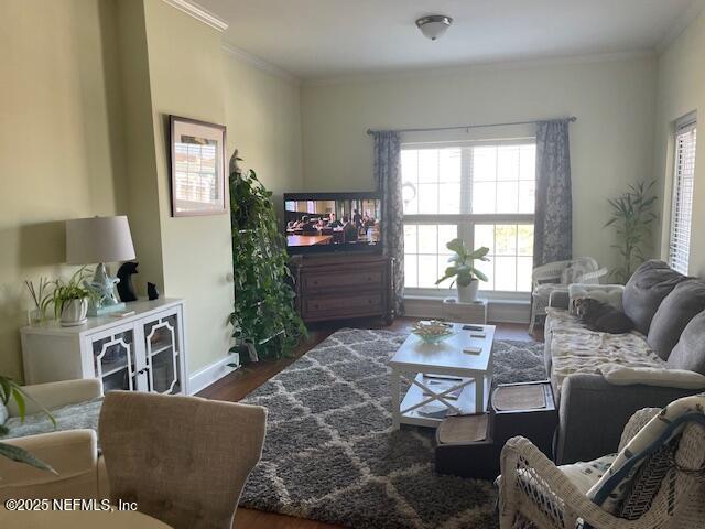 400 E Bay St Unit 502, Jacksonville, FL 32202 - living area with baseboards, wood finished floors, and ornamental molding