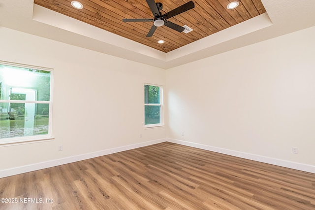 6388 Miltondale Rd, Macclenny, FL 32063 - empty room with wooden ceiling, baseboards, a ceiling fan, and a tray ceiling
