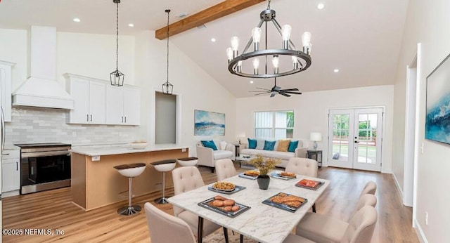 6388 Miltondale Rd, Macclenny, FL 32063 - living area featuring light wood-style floors, high vaulted ceiling, beamed ceiling, recessed lighting, and baseboards