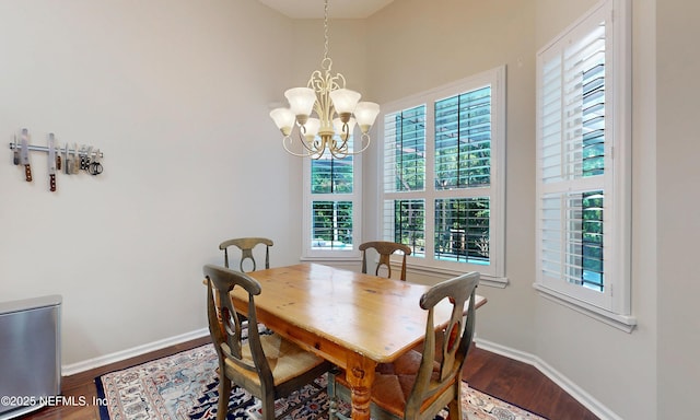 dining area featuring a healthy amount of sunlight, baseboards, and dark wood-style flooring