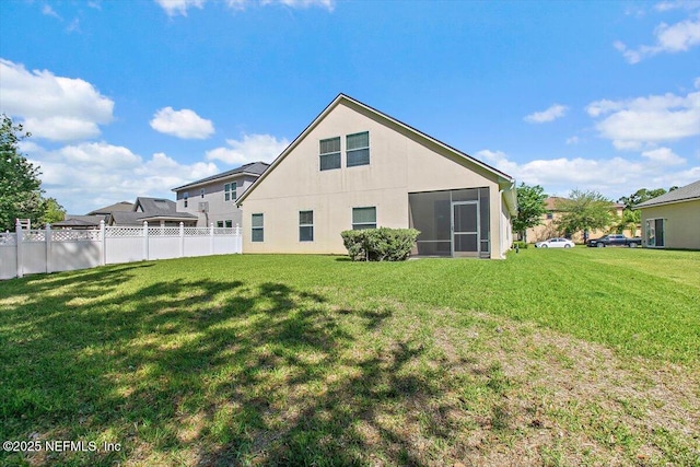 13644 Goodson Pl, Jacksonville, FL 32226 - back of property with fence, a yard, and stucco siding