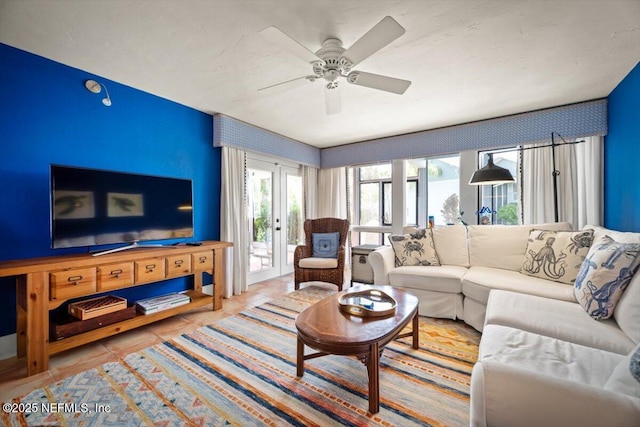272 Deer Run Ln, Ponte Vedra Beach, FL 32082 - tiled living room featuring ceiling fan and an accent wall