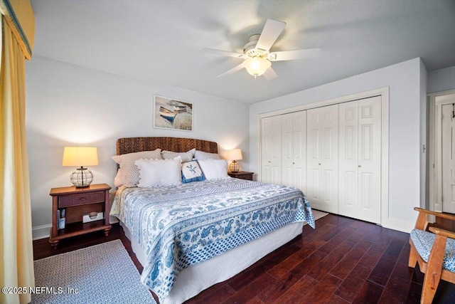 272 Deer Run Ln, Ponte Vedra Beach, FL 32082 - bedroom featuring wood finished floors, a closet, baseboards, and a ceiling fan