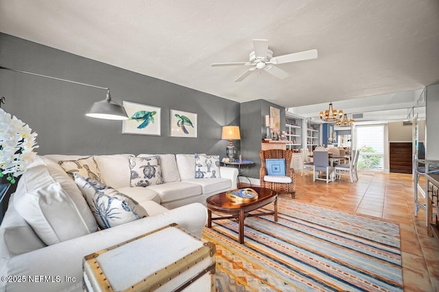 272 Deer Run Ln, Ponte Vedra Beach, FL 32082 - tiled living area featuring a chandelier and ceiling fan