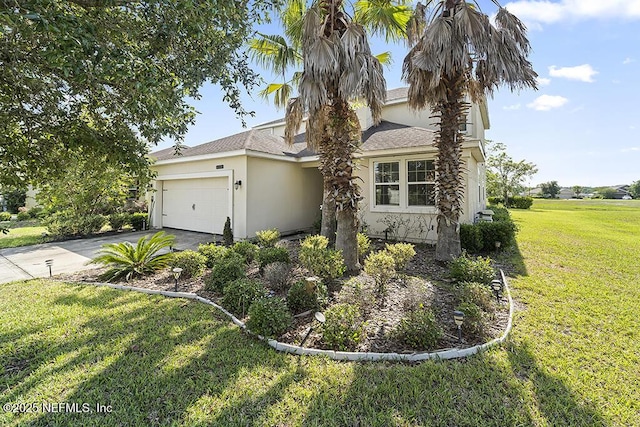 3410 Ridgeview Dr, Green Cove Springs, FL 32043 - view of front of home with driveway, stucco siding, a garage, a front yard, and roof with shingles