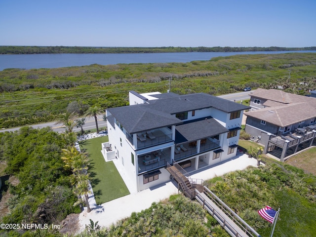 aerial view featuring a water view