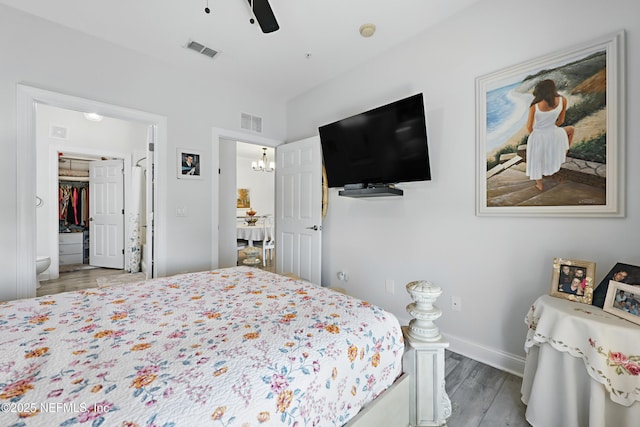 115 Legendary Dr Unit 106, Saint Augustine, FL 32902 - bedroom with ceiling fan, baseboards, visible vents, and wood finished floors