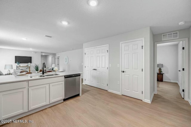 5454 Amazon Ave, Jacksonville, FL 32254 - kitchen with dishwasher, visible vents, a sink, light wood-style floors, and open floor plan