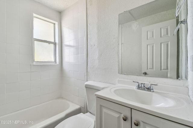 1330 Barnett St, Jacksonville, FL 32209 - bathroom featuring toilet, shower / bath combination, a textured wall, vanity, and a textured ceiling