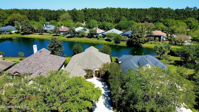aerial view featuring a residential view and a water view