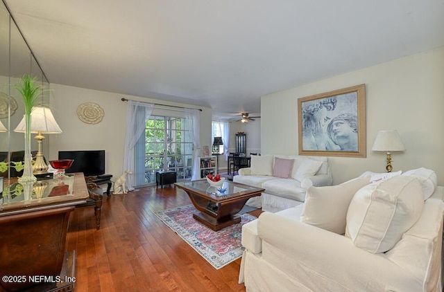 4334 Plaza Gate Ln S Unit 202, Jacksonville, FL 32217 - living room featuring ceiling fan and hardwood / wood-style floors