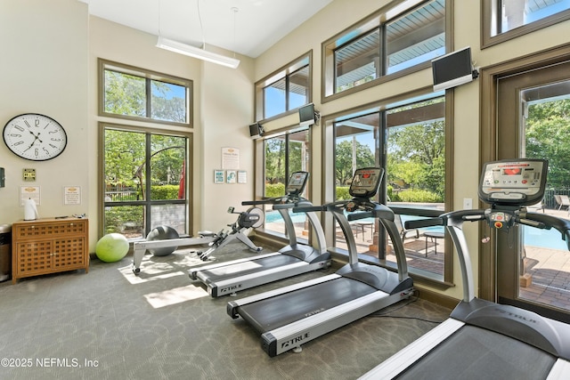 100 Fairway Park Blvd Unit 1101, Ponte Vedra Beach, FL 32082 - gym featuring a high ceiling, healthy amount of natural light, and carpet flooring