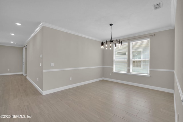 251 Dosel Ln, Saint Augustine, FL 32095 - empty room featuring visible vents, crown molding, baseboards, and an inviting chandelier