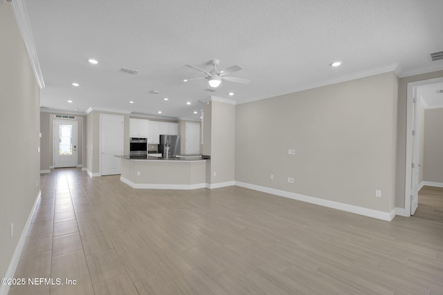 251 Dosel Ln, Saint Augustine, FL 32095 - unfurnished living room with recessed lighting, crown molding, baseboards, and ceiling fan
