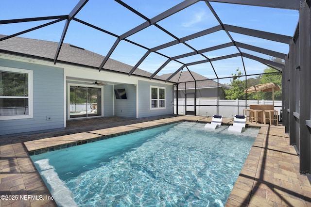 251 Dosel Ln, Saint Augustine, FL 32095 - view of swimming pool with outdoor dry bar, a patio area, a fenced in pool, and a ceiling fan