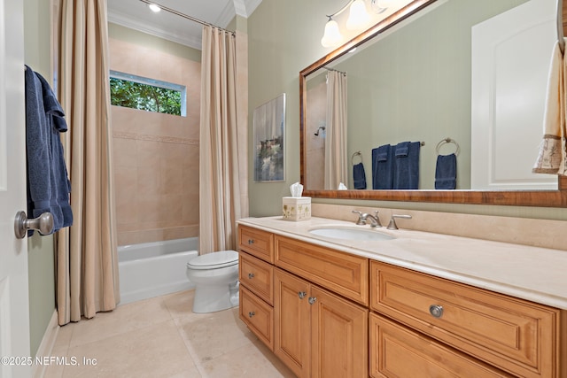 101 Dahlia Ct, Ponte Vedra Beach, FL 32082 - bathroom with crown molding, vanity, shower / tub combo, and tile patterned floors