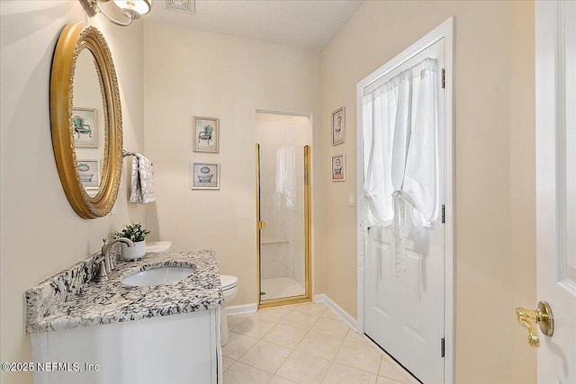 3241 Sequoyah Cir, Saint Johns, FL 32259 - full bath featuring tile patterned flooring, a shower stall, vanity, baseboards, and toilet
