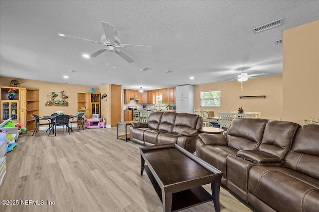 226 E Minnesota Ave, Macclenny, FL 32063 - living room featuring a ceiling fan, light wood-style floors, and visible vents
