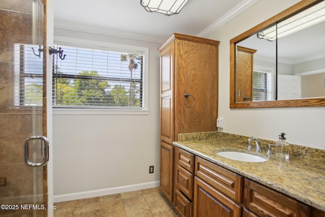 4068 Scenic Dr, Middleburg, FL 32068 - full bath with baseboards, a healthy amount of sunlight, vanity, and ornamental molding