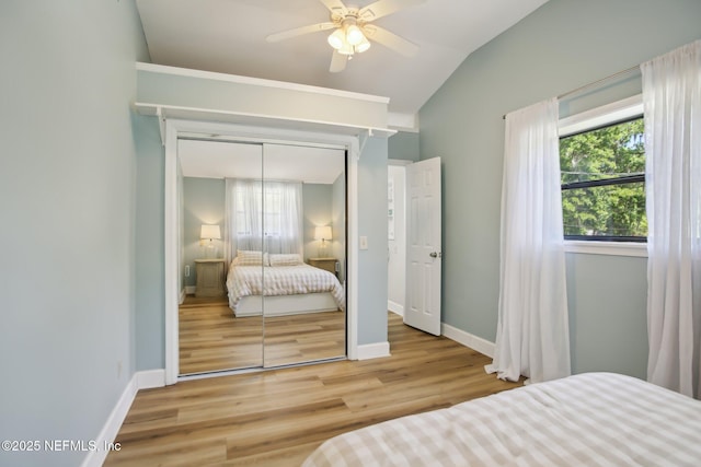 4068 Scenic Dr, Middleburg, FL 32068 - bedroom featuring lofted ceiling, wood finished floors, multiple windows, and a closet
