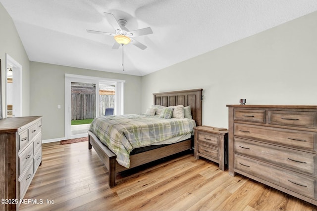 2925 Bradford St, Saint Augustine, FL 32084 - bedroom featuring light wood-style flooring, baseboards, access to outside, and a ceiling fan